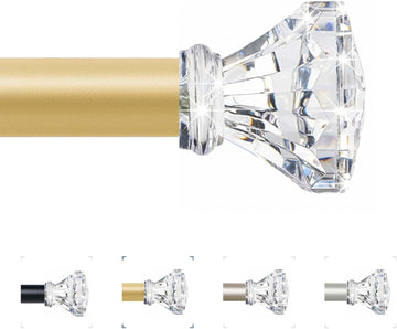 Gold Decorative Crystal Curtain Rods :Heavy Duty Adjustable Window Curtains Rods for Living Room Bedroom