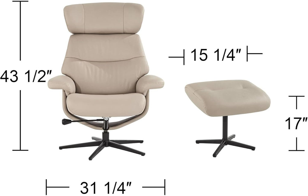 Modern Reclining Swivel Lounge Chair and Ottoman — Faux Leather