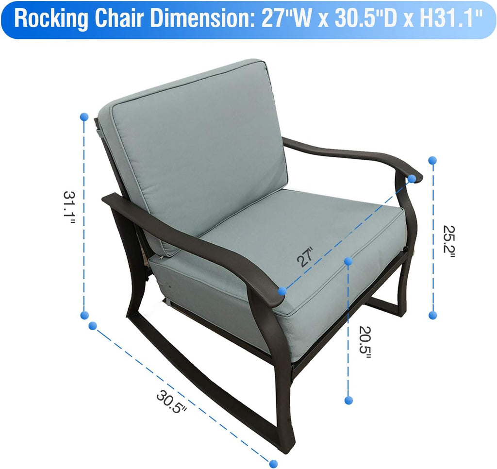Casualstay Patio Chair Set of 2 Rocking Chairs with Comfortable Super Thick Back&seat Cushion,Durable Steel Frame