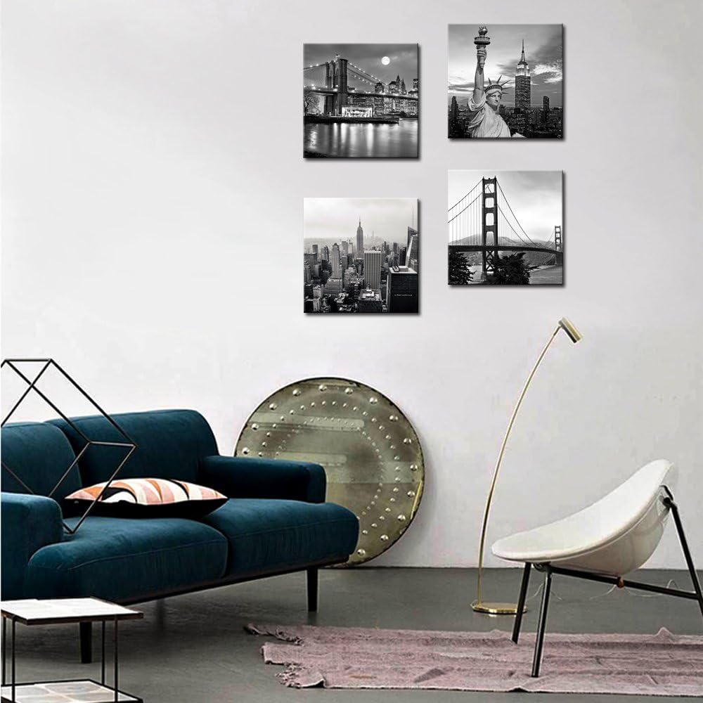 Black and White City Wall Art Modern Brooklyn Bridge Picture Prints US Cityscape Canvas Artwork Home Decor