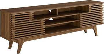 Render 71" Mid-Century Modern Low Profile Media Console TV Stand, 71 Inch, Walnut