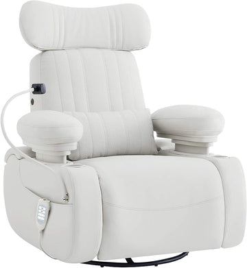 Lullapod Max Power Nursery Rocking Chair with Independent Recline & Footrest, Swivel Nursery Recliner Glider with