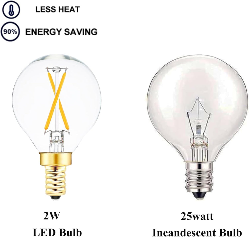 E12 Globe LED Bulb 25 Watt Equivalent Candelabra Base Round Bulb, G16.5 LED 2W Dimmable Warm White 2700K Clear Glass (Pack Of 6)