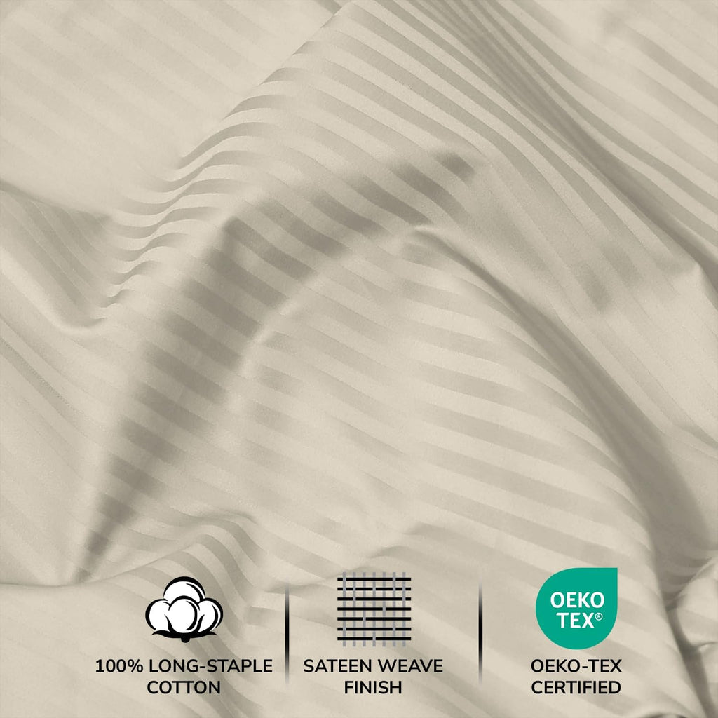 Stitch 500 TC Damask Bed Sheet Set, 100% Cotton Soft Breathable Bedsheets, 4 Piece 18" Deep Pockets