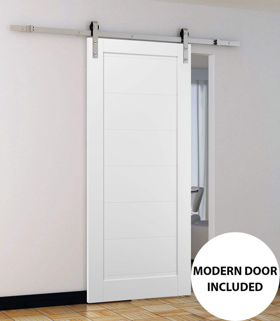 Quadro 4115 | Interior Single Sliding barn Door, no Glass, MDF, 32x80, White, Modern Style | Hardwar