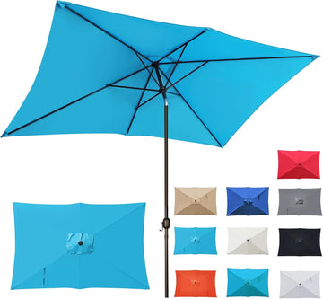 Rectangular Patio Umbrella, Table Market Umbrella with Tilt and Crank, Outdoor Umbrella Pool and Beach - Light Blue