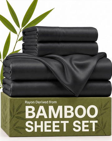 100% Rayon Derived from Bamboo - Bed Sheets Set Full Size - Black