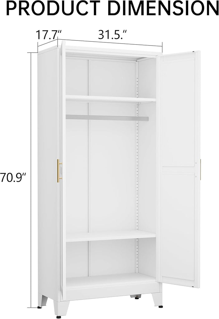 Metal Armoire Wardrobe Closet Storage Cabinet with Hanging Rod,71'' Metal Wardrobe Cabinet with 2 Doors and 2