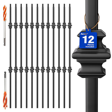 Wrought Iron Hollow Balusters - Deck Spindles Stair Railing Indoor, Stair Double Knuckle Hollow Iron Baluster Stair