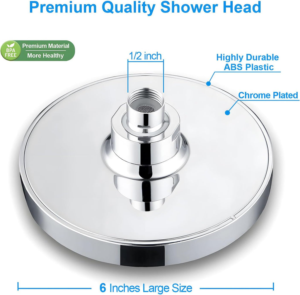 High Pressure Rainfall Shower Head, 6 Inches Luxury Modern Showerhead with Perfect Adjustable Replacement