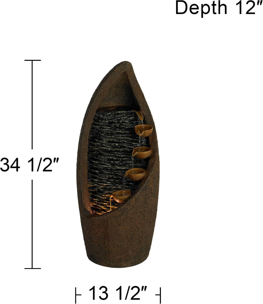 Nathan Cascade 34 1/2" High Large Rustic Indoor Outdoor Decor Faux Stone Floor Fountain with Light LED Standing