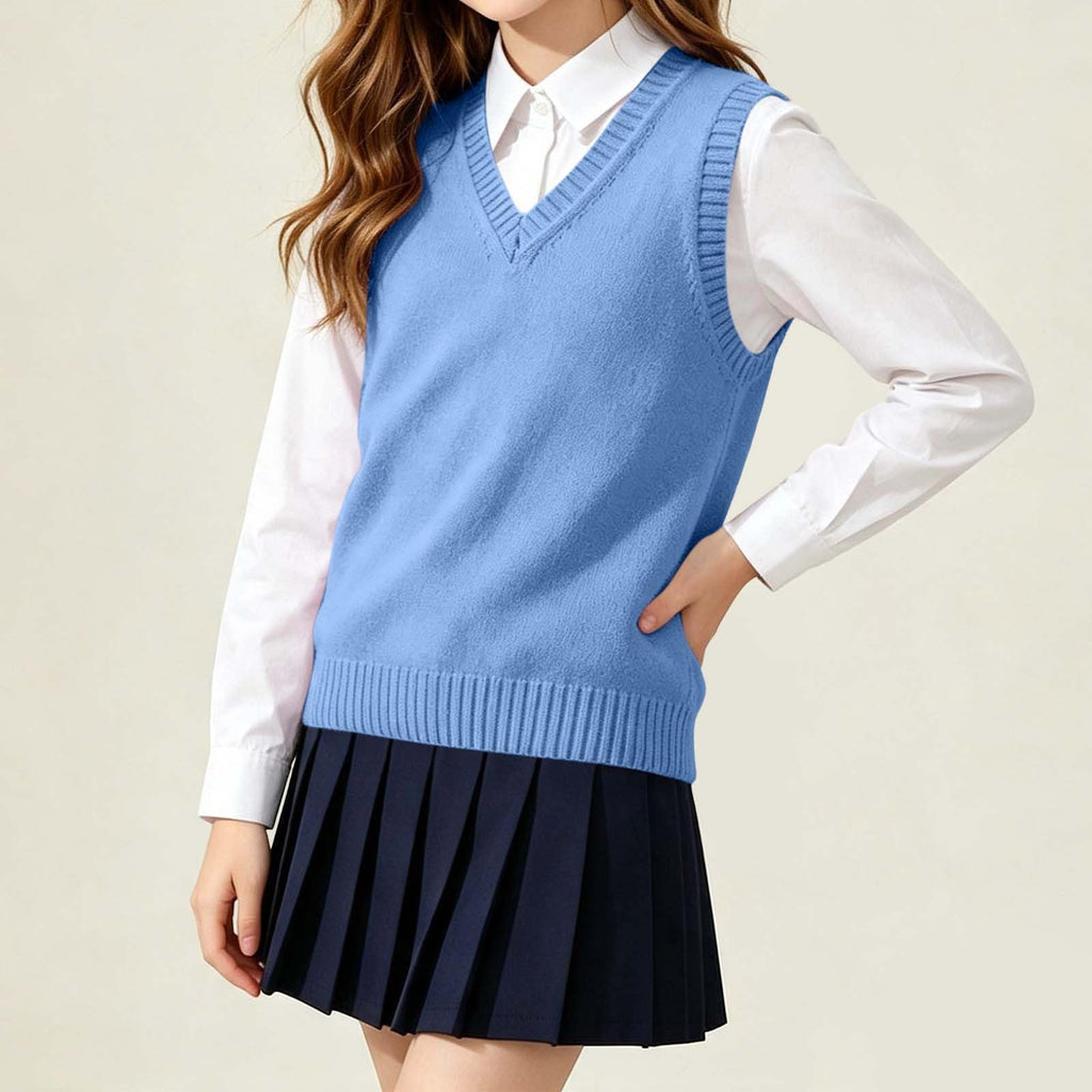V Neck Sweater Vest Sleeveless Knit School Pullover for Girls
