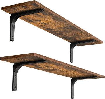 Long Wall Shelves, 31.5Inch Wooden Wall Mounted Shelves, Set of 2 | Floating Book Shelf, Metal Bracket Easy Assembly