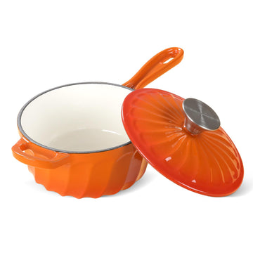 Enameled Cast Iron Sauce Pan with Lid, 1 Quart Saucepan with Lid