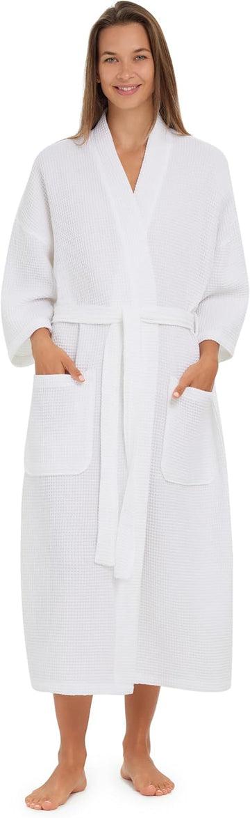 Square Waffle Spa Kimono Robe for Men or Women | Soft Lightweight Textured Fabric with Classic Kimono Design