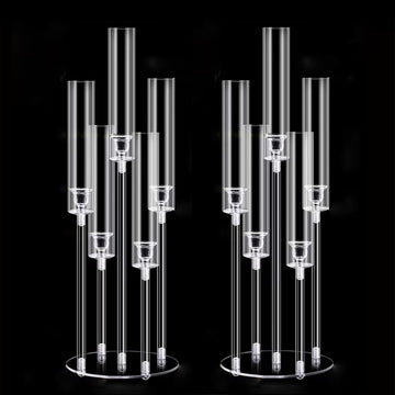 2Pcs Acrylic Candelabra Centerpieces,Clear Crystal 5 Arm Candlesticks Holder with Acrylic Shade for Valentine's day
