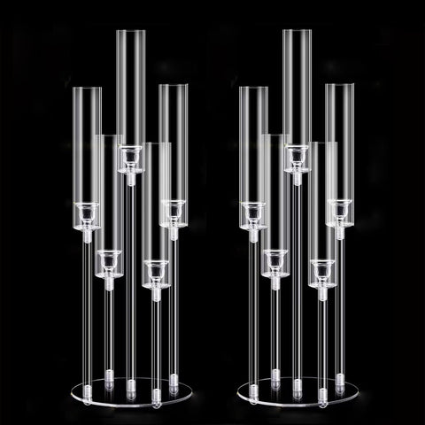 2Pcs Acrylic Candelabra Centerpieces,Clear Crystal 5 Arm Candlesticks Holder with Acrylic Shade for Valentine's day