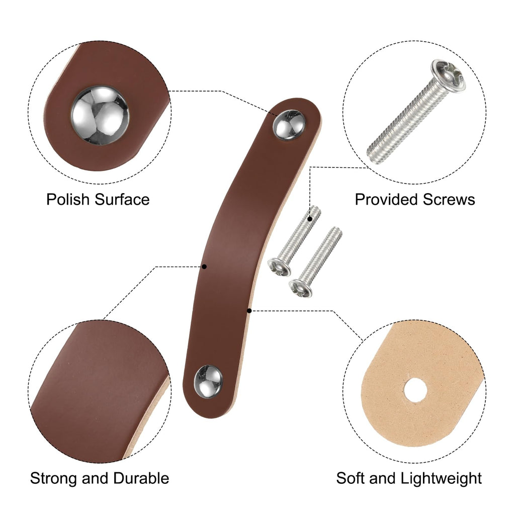 4 Packs Leather Drawer Pulls, Double Hole Leather Drawer Knobs Furniture Dresser Handles Pulls with Screws