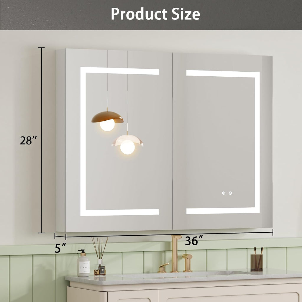 LED Medicine Cabinet with Mirror, Assembly-Free Lighted Medicine Cabinet, Defog, Stepless Dimming, 3 Colors, 2