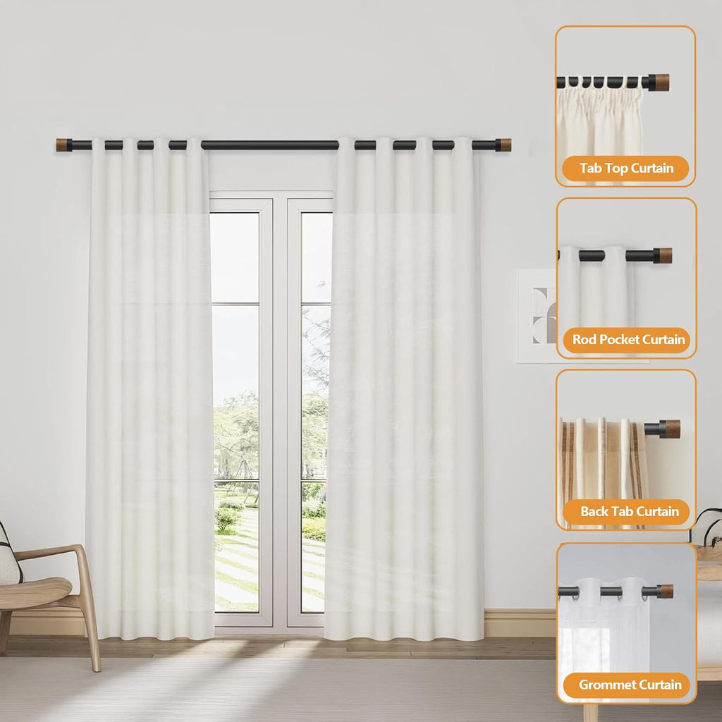 Wood Curtain Rods for Windows,1 inch Adjustable Window Curtain Rods with Imitation Wood Grain