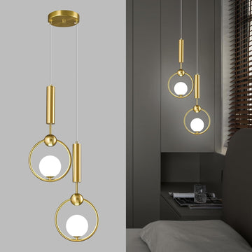 Modern Globe Glass Pendant Light fixtures 2-Light, Simplicity Gold Pendant Lighting, Mid Century Chandelier for Kitchen Island Dining Room Bedroom Entryway Hallway