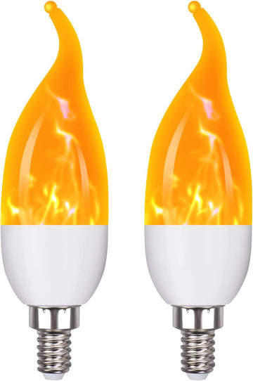 E12 Flame Bulbs 2 Packs, 3 Mode LED Candelabra 2.0 Watt Warm White Chandelier 1800k Candle Light Bulbs, Flame Tip for