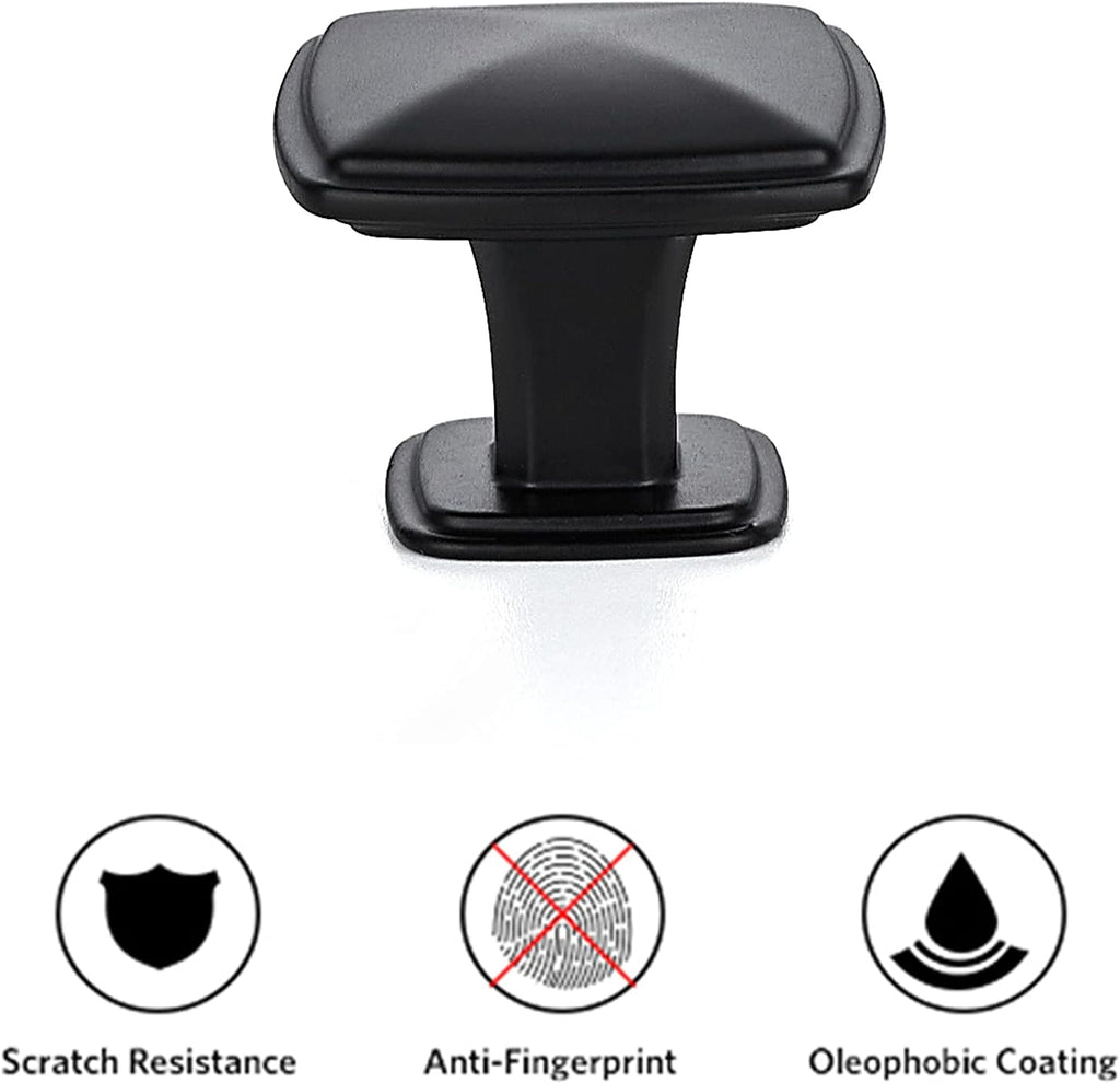 25 Pack Matte Black Kitchen Cabinet Square Knob Single Hole Cabinet Hardware Drawer Pulls and Knobs