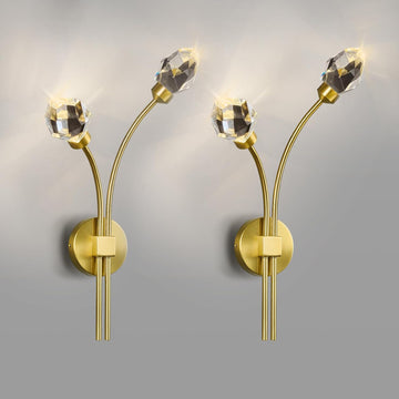 Modern Gold Wall Sconce Set of Two 4000K LED Wall Sconce Light Fixture Luxury Crystal Wall Light for Living Room