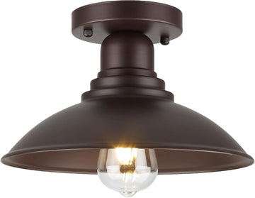 10.5" Oil Rubbed Bronze Semi Flush Mount Ceiling Light, Rust-Resistant Powder Coated Metal Barn Fixture for Kitchen