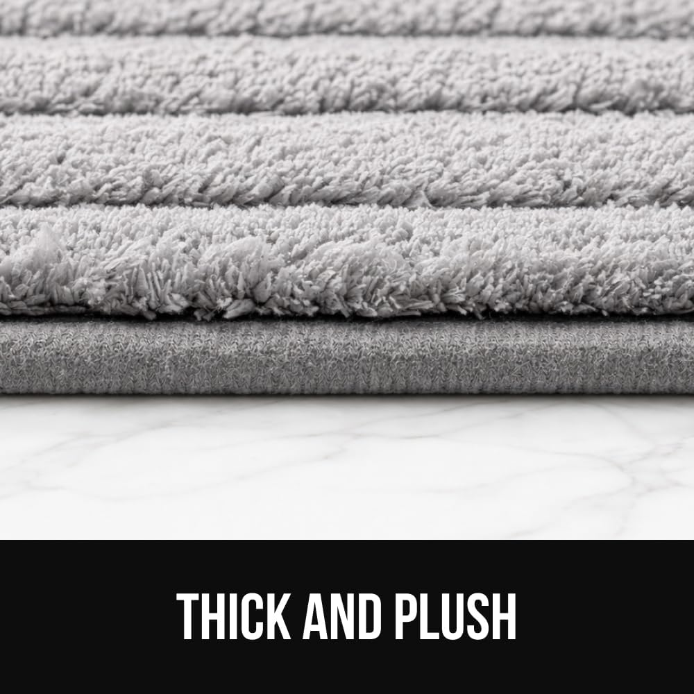 Memory Foam Bathroom Rugs, Soft Absorbent Textured Rubber Backing Striped Bath Mat, Set of 2 Machine Washable Quick