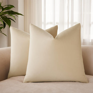 24x24 Euro Velvet Throw Pillow Covers Set of 2, Khaki