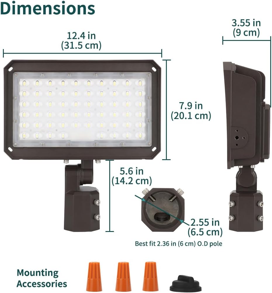 200W LED Flood Light, Dusk-to-Dawn Photocell, Slip Fitter Mount | 200W-150W-100W Adjustable, Super Bright 26000LM