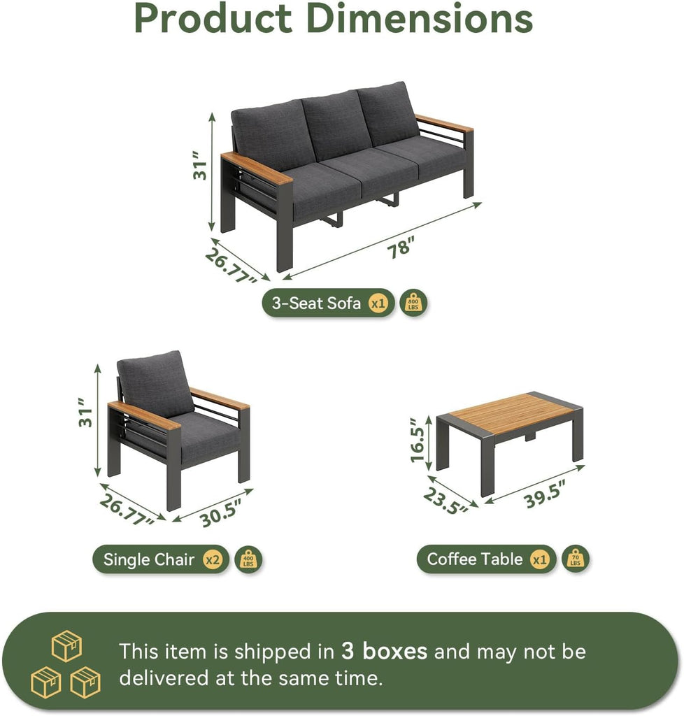 Patio Furniture Set, Aluminum Outdoor Furniture with Oversized Seats | All Weather Outdoor Sectional with Washable 5"