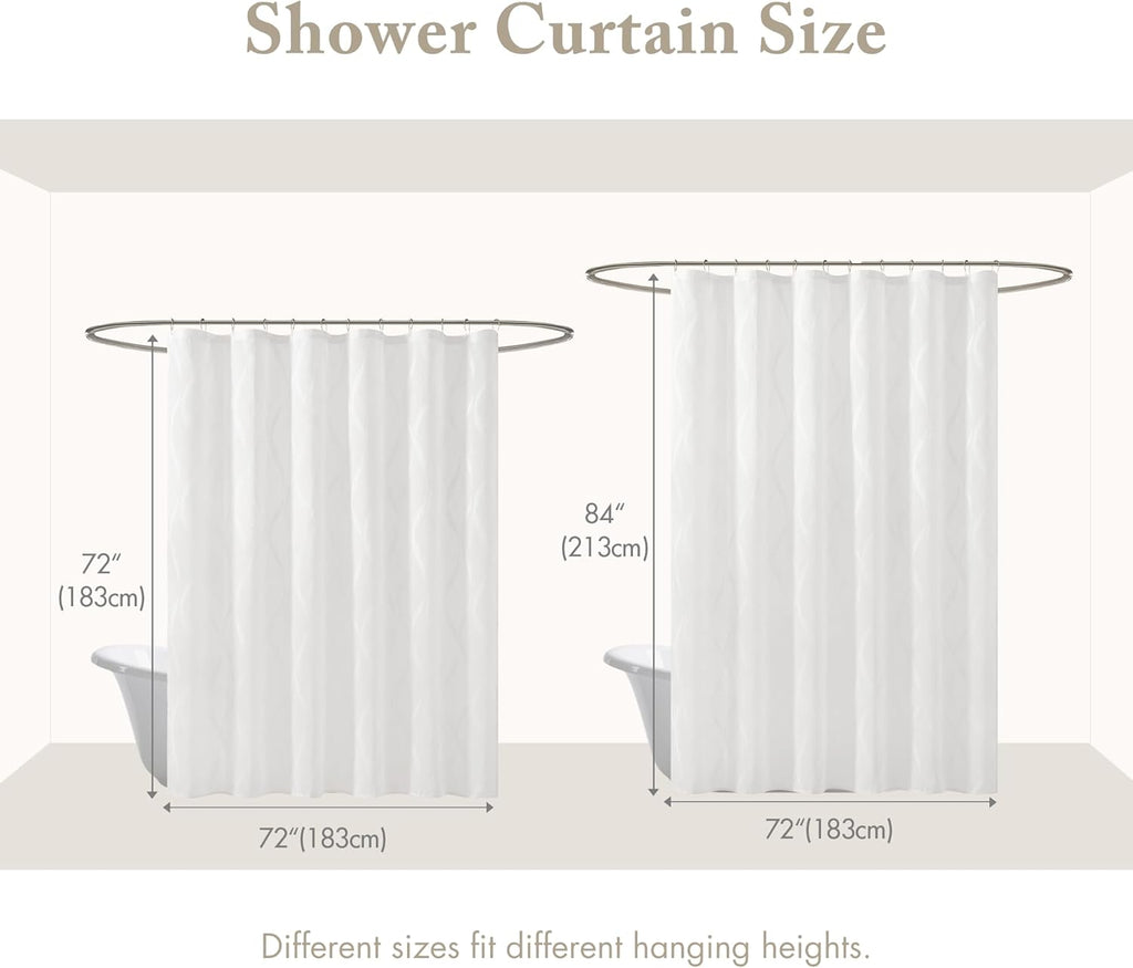 Candice Sheer Shower Curtain , 72 x 72, White | Adds Privacy, Machine Washable, Geometric Pattern, OEKO-TEX Certified