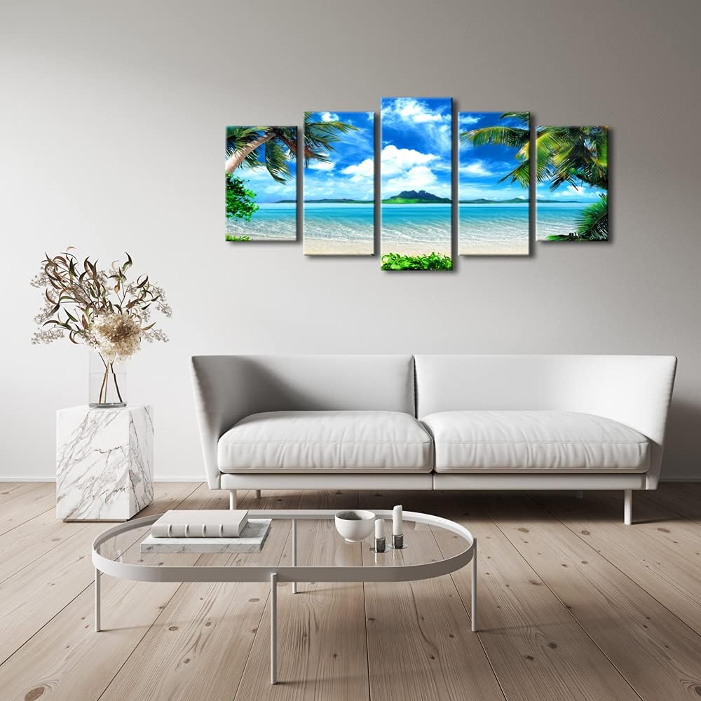 5 Piece Canvas Prints Wall Art Kitchen Home Decorations Large Modern Gallery Wrapped Pretty Landscape Blue Ocean