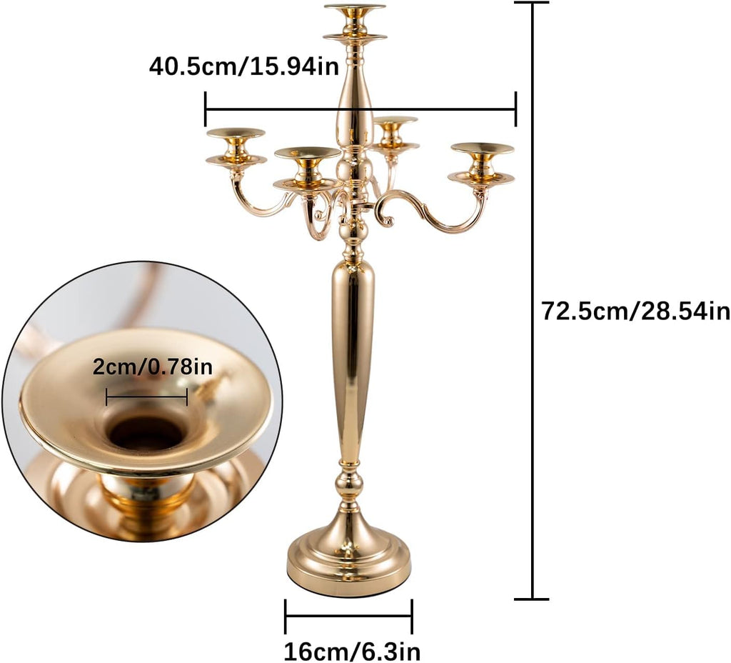 28'' Tall 5 Arm Candelabra Gold Taper Candle Holder Centerpieces, Party, Halloween, Christmas, Event Candelabra