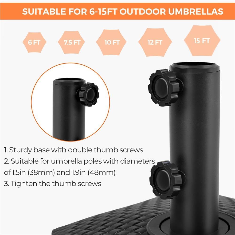 123lb Capacity Fillable Mobile Patio Umbrella Base, Windproof Heavy Duty Market Stand with 4 Wheels