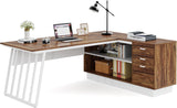 71-Inch Executive Desk, L-Shaped Desk with Cabinet, Large Office Desk with Drawers and Storage Shelves