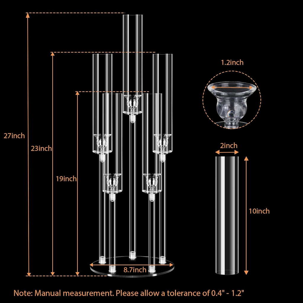 2 Sets 5 Arms Acrylic Candelabra Centerpieces for Tables,Clear Candle Holder,27" Tall Candlestick Holders with