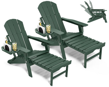 Adjustable Adirondack Chair Set of 2 with Retractable Ottoman