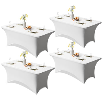 4 Pack 6FT White Spandex Table Cloth 72 x 30 Inch