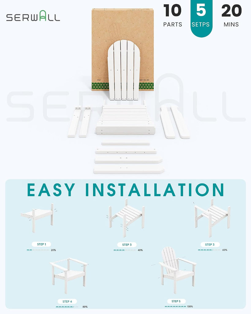 HDPE Stackable Adirondack Chairs Set of 2,Space-Saving, White | Weather-resistant Adirondack chair resists fading and