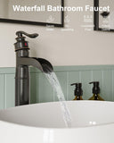 Waterfall Spout Oil Rubbed Bronze Bathroom Faucet Single Handle One Hole Vessel Sink Faucet ORB Lavatory Faucets Deck
