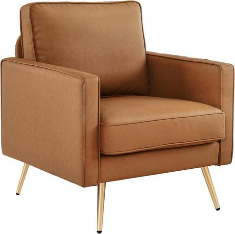 Modern Reading Chair — Cognac PU Leather