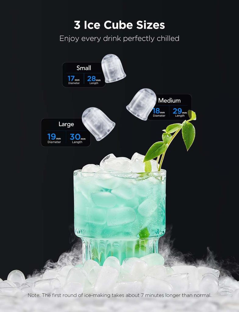 Smart Ice Maker Countertop, Portable Ice Machine with Voice Control, 9 Ice Cubes in 6 Minutes 3 Sizes, 26lbs/24Hrs