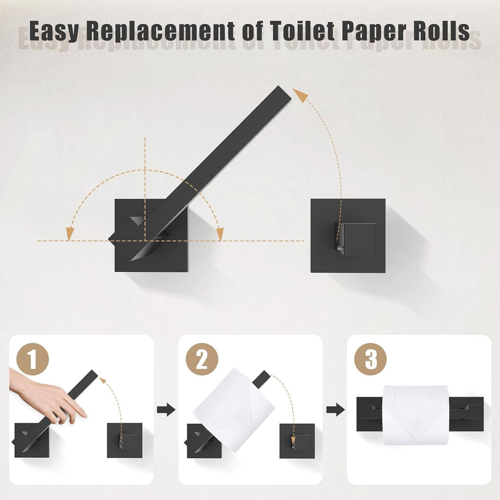 Matte Black Bathroom Hardware Accessories Set 5 Pieces, Double Post Pivoting Toilet Paper Holder Set Stainless Steel