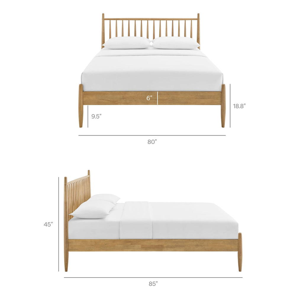 Zane King Size Spindle Bed in Light Oak - Solid Wood Platform Bed Frame with Headboard, No Box Spring Needed