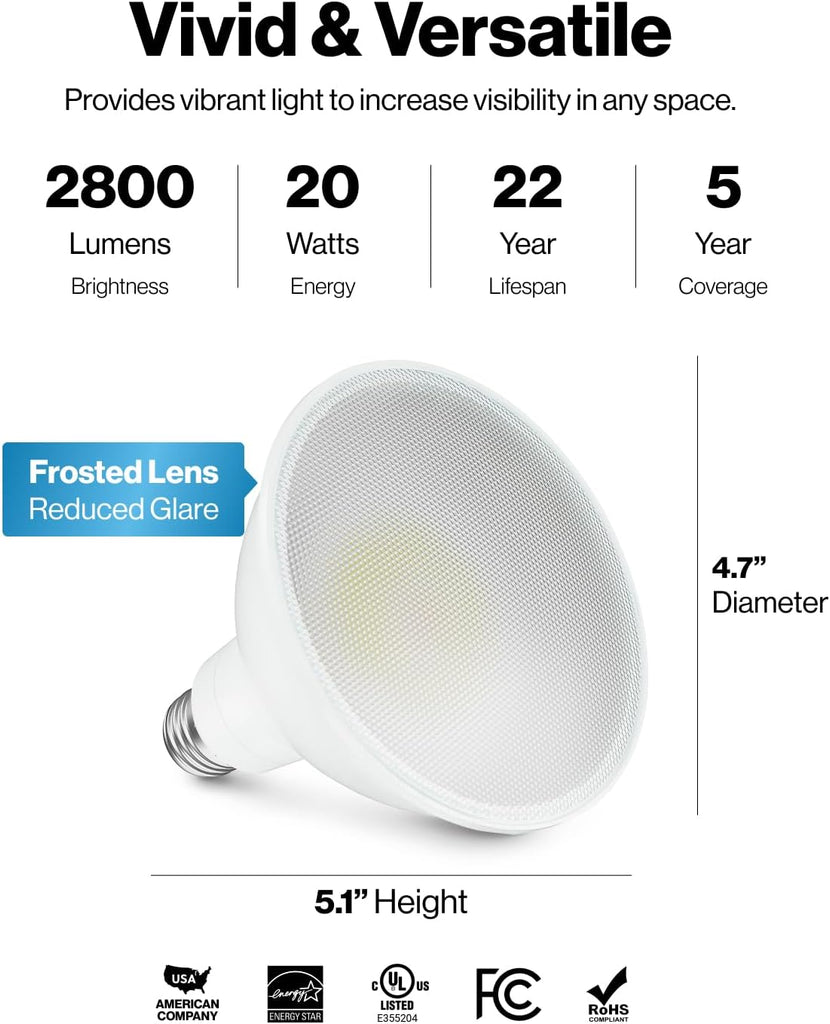 2 Pack PAR38 LED Flood Light Bulb, 20W=250W, Dimmable, Waterproof | 2800LM, 3000K Soft White, E26 Medium Base, Ultra