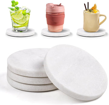 White Marble Coasters with Bling Particles - Set of 4