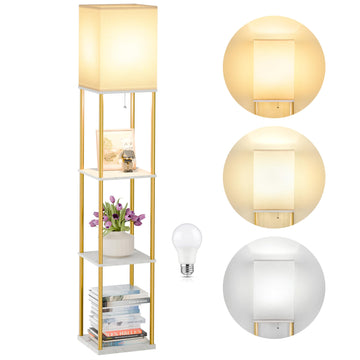 Floor Lamp with Shelves, 3-Tier Square Modern Shelf Lamp